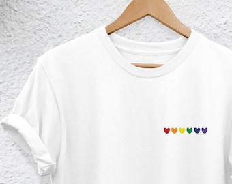 Pride T-Shirt: Rainbow Hearts Graphic - Unisex Cotton Tee