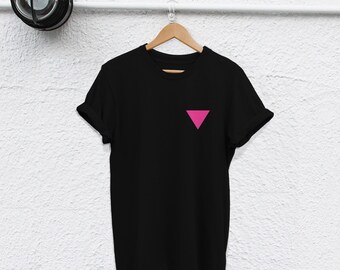 Pride Symbol Shirt, Pink Triangle Tee, Rolled Sleeve | Semi Combed Cotton | Unisex S-XXL, Thermotransfer Print