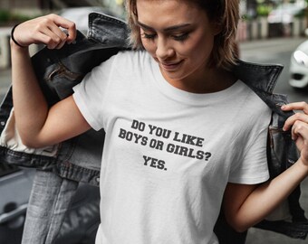 Lgbtq Pride Apparel, Bisexual Quote Tee, 'Do You Like Boys Or Girls' | Semi Combed Cotton | Unisex S-XXL, Rolled Sleeves