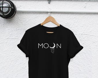 Moon Stars T Shirt, Night Sky Graphic Tee | Ringspun Semi-Combed Cotton | Unisex S-XXL, Thermotransfer Print