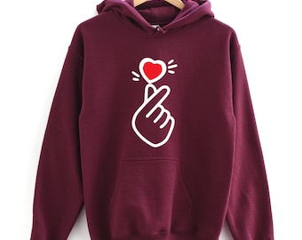 K-Pop Love Symbol Hoodie, Korean Finger Heart (Unisex S-XL)