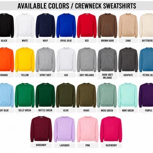 a chart of different colors of crew neck sweatshirts
