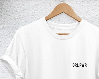 Unisex Fit T Shirt, Feminist Graphic Tee | Semi Combed Ringspun Cotton | Rolled Sleeve, GRL PWR Pocket, S-XXL