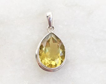 Nathis Simple and Delicate Necklace Tear-Drop Shaped Pendant of Lemon Topaz Gemstone Nathis Simple and Delicate Necklace Tear-Drop Shaped Pendant of Lemon Topaz Gemstone