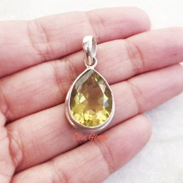 Lemon Topaz 925 Sterling Silver Handcrafted Solid Surround Teardrop Pendant Topaz Jewelry Yellow Gold Lemony Gemstone Topaz Wedding Necklace