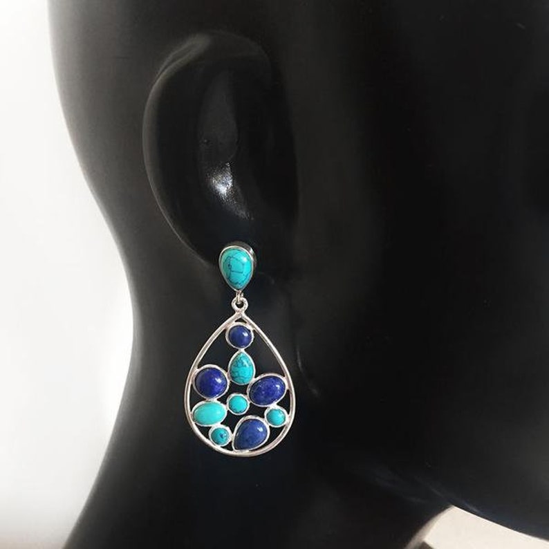 Lapis Lazuli Earrings Blue Lapis Earring Turquoise Earring Lapis Earrings Silver Gemstone Earrings 925 Sterling Silver EarringTurquoise
