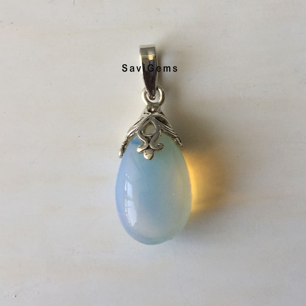 Opalite 925 Sterling Silver Blue Flash Pendant Filigree Drop Opalite Teardrop Necklace Handmade Jewelry Gift for all Occasions