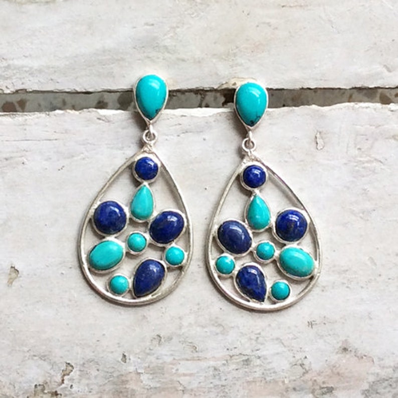 Lapis Lazuli Earrings Blue Lapis Earring Turquoise Earring Lapis Earrings Silver Gemstone Earrings 925 Sterling Silver EarringTurquoise