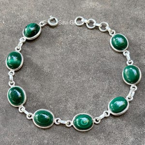 Natürliches Malachit Armband, Elegantes Armband, 925 Sterling Silber, Malachit Halbedelstein Frauen Schmuck, Edelstein Armband, Geschenk