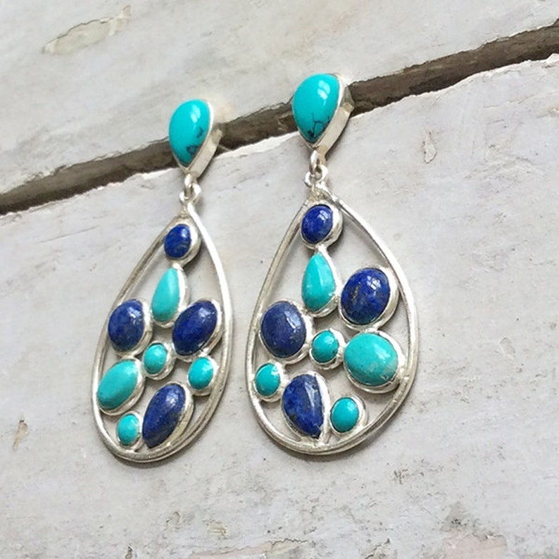 Lapis Lazuli Earrings Blue Lapis Earring Turquoise Earring Lapis Earrings Silver Gemstone Earrings 925 Sterling Silver EarringTurquoise