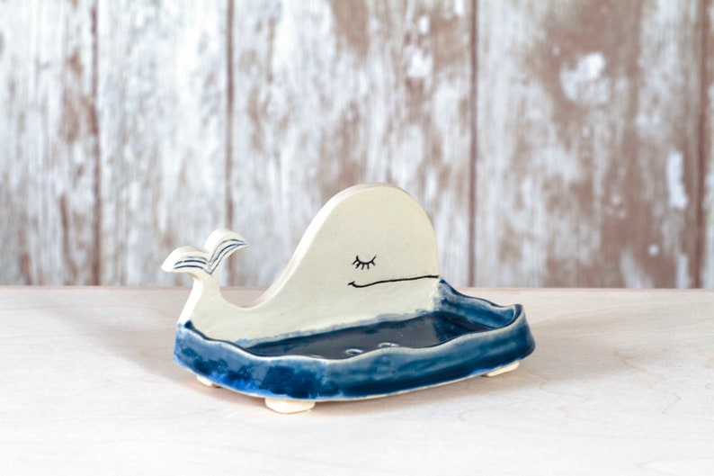 Ceramic Soap Dish Bathroom Decor Soap Holder Home Gift Spoon Rest Whale image 2