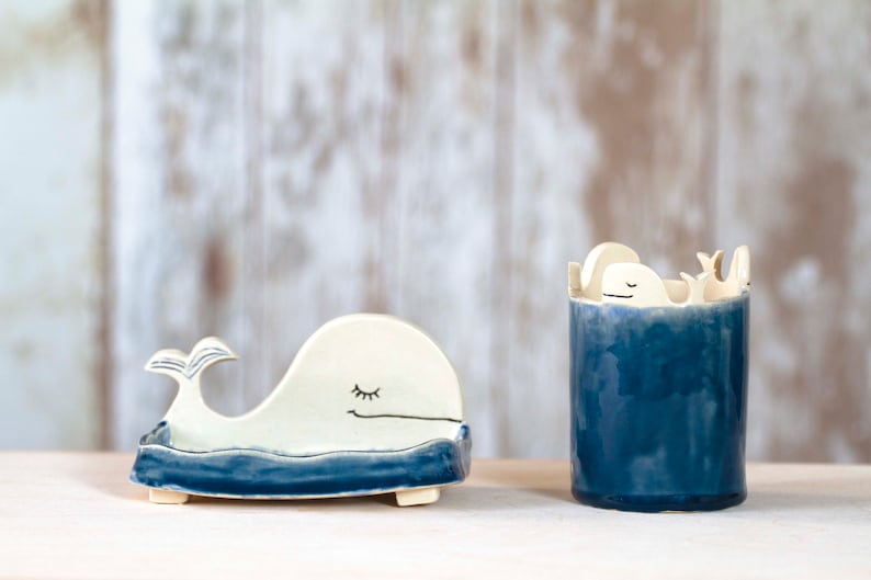 Ceramic Soap Dish Bathroom Decor Soap Holder Home Gift Spoon Rest Whale image 4