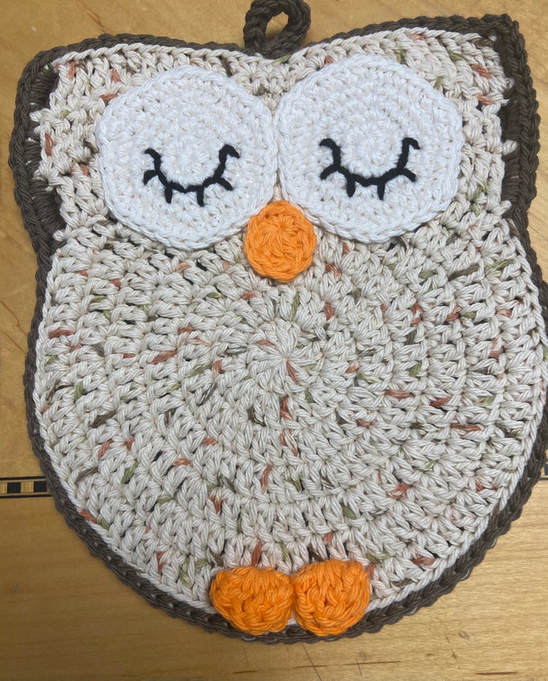 PREORDER Crocheted Owl Potholders, hotpads hibou, décor de cuisine au crochet, décor de hibou, cottagecore, décor boho image 7