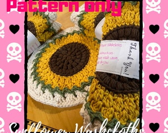 PATTERN: Crocheted Sunflower Washcloths; Crochet Pattern, Cotton Dishcloth Pattern, DIY. Fall Crochet, Crochet Decor Patterns,