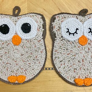 PREORDER Crocheted Owl Potholders, hotpads hibou, décor de cuisine au crochet, décor de hibou, cottagecore, décor boho image 5