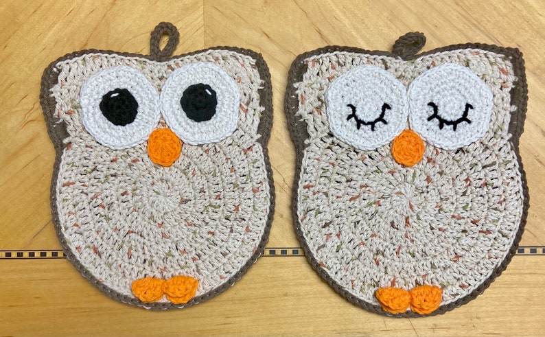PREORDER Crocheted Owl Potholders, hotpads hibou, décor de cuisine au crochet, décor de hibou, cottagecore, décor boho image 5