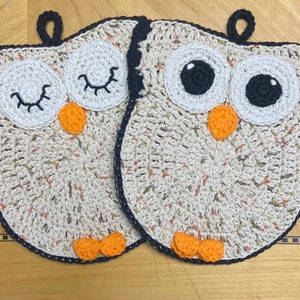 PREORDER Crocheted Owl Potholders, hotpads hibou, décor de cuisine au crochet, décor de hibou, cottagecore, décor boho image 9