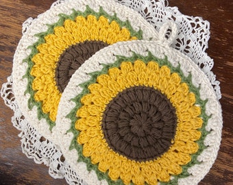 PREORDER: Crocheted Sunflower Potholders, Handmade potholders, Cotton potholders, Fall decor, Potholders, Hotpads, Crocheted Gifts