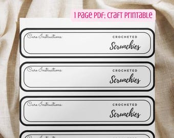 DIGITAL FILE: Crocheted Scrunchie Printable Tags, Scrunchie Tags, Handmade Packaging, Crochet Packaging, Gift Tags, Made with Love