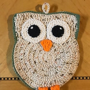 PREORDER Crocheted Owl Potholders, hotpads hibou, décor de cuisine au crochet, décor de hibou, cottagecore, décor boho Awake