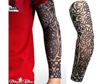 Volledige mouw realistische tijdelijke tattoo nylon kous armwarmer Tribal Keltisch Zwart Patroon Heren Dames Kinderen Fietsen Sport Fancy dress