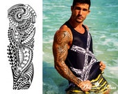 Polynesian Temporary Tattoo Sleeve - Tribal Maori Samoan Full Arm Black Waterproof transfer for men Women Kids Halloween Fancy Dress