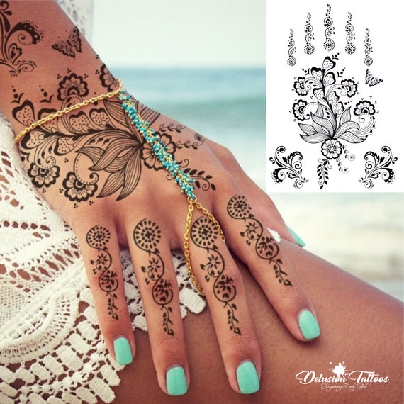 Henna Temporary Tattoo Sticker Transfer Black Henna White - Etsy