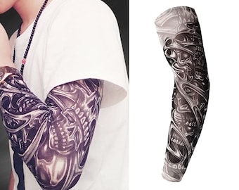 Full sleeve realistic temporary tattoo nylon stocking arm warmer 3D Skulls Black Mens Womens Kids Cycling Sports Fancy dress