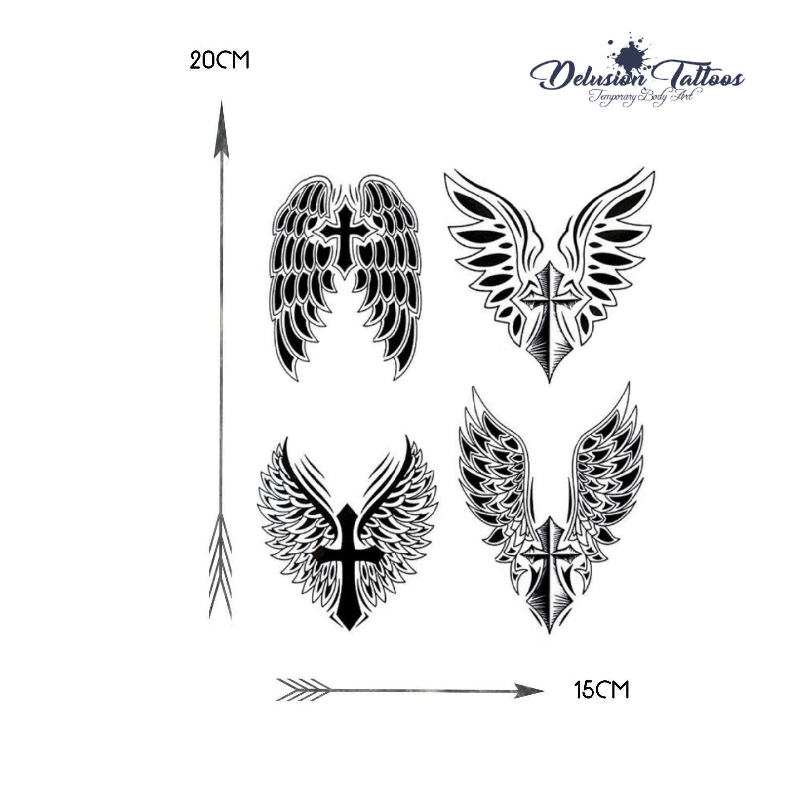 Angel Wings Cross Temporary Tattoo Set of 4 Crucifix | Etsy