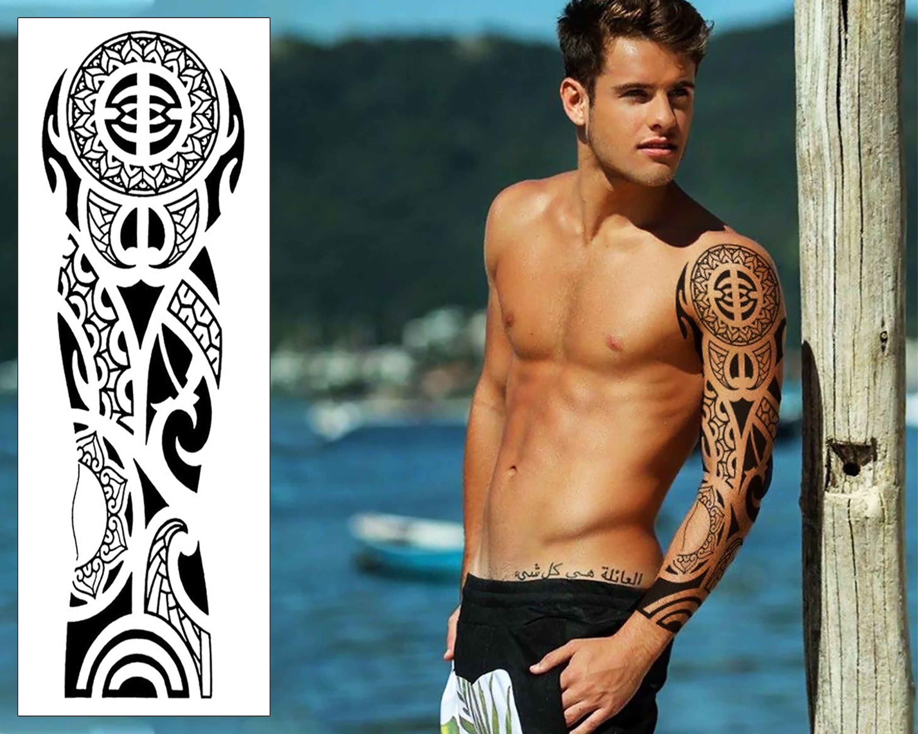 Maori Ta Moko Temporary Tattoo Sleeve Polynesian Tribal pic image