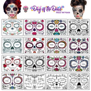 Dag van de dode gezichtsmasker tijdelijke tattoo sets Día de los Muertos Mexicaanse suiker schedel Halloween themafeest Festival heren dames kinderen