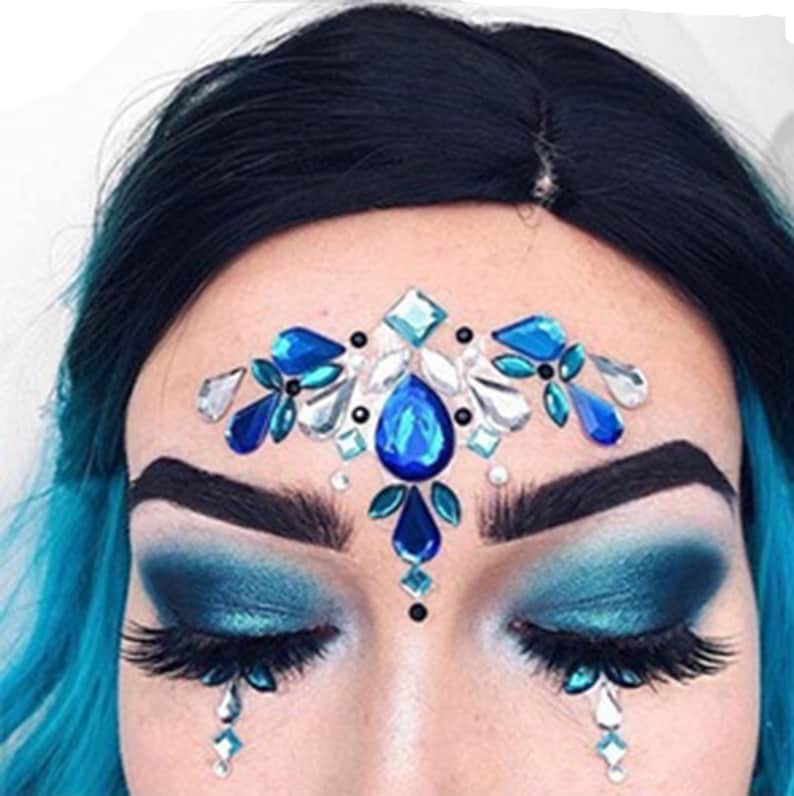 Face Gems Jewels Crystals Blue Gypsy Shrine Rhinestone Etsy