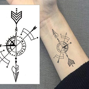Small Black Compass Temporary Tattoo - ear, neck, ankle, finger, fake tattoo sticker transfer, mens, womens, kids