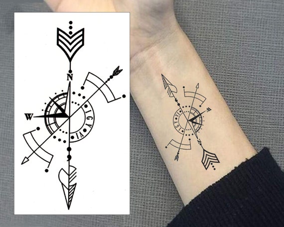 Voorkoms 4 Directions Wheel Anchor Arrow Compass Temporary Body Tattoo Size  11CM x 6CM - 2Pcs : Amazon.in: Beauty