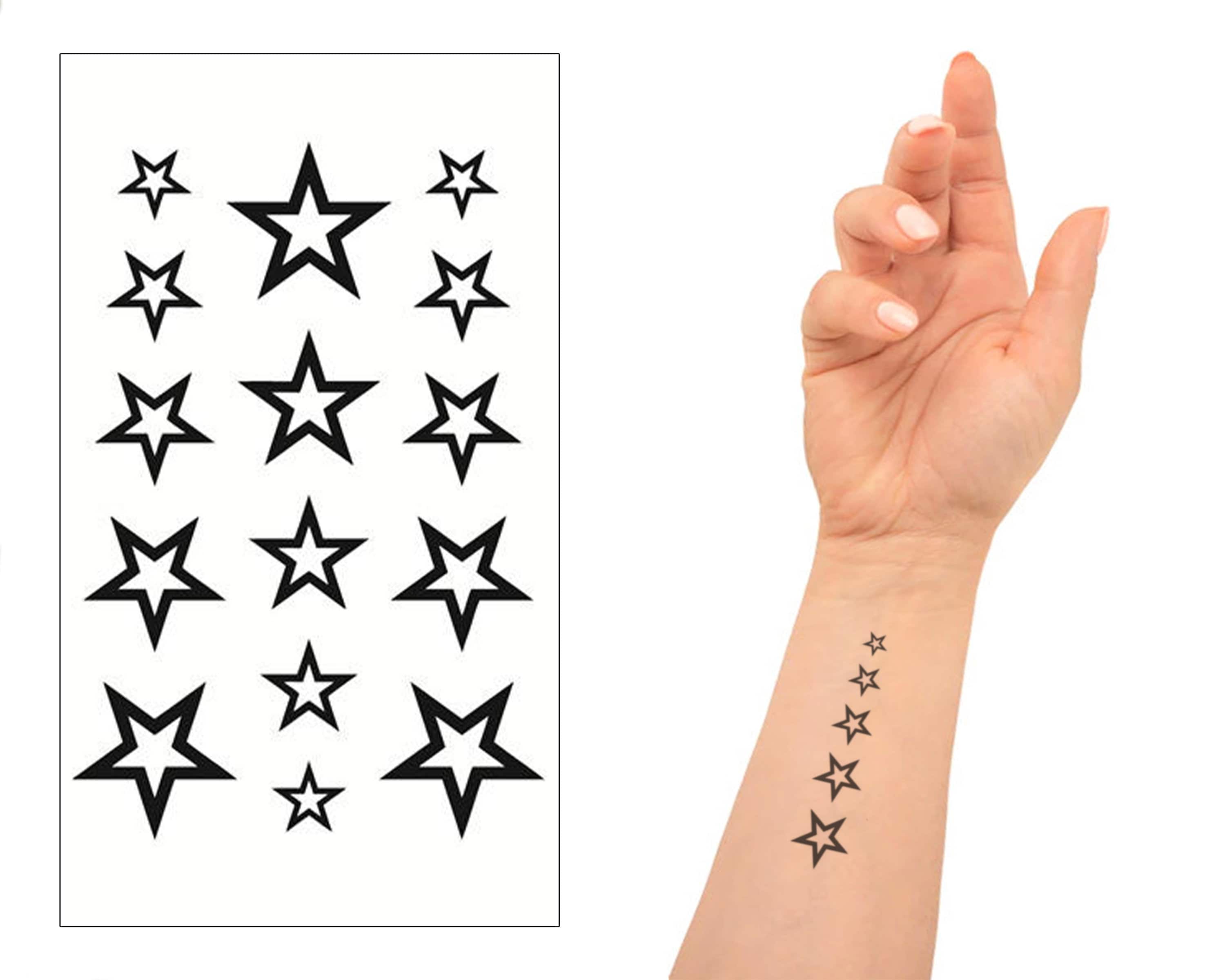 Tatuajes temporales de pequeñas estrellas huecas negras, juego de 15, para  orejas, cuello, tobillos y dedos, transferencia de calcomanías de tatuajes  falsos, para hombres, mujeres y niños - Etsy México, image size:3000x2400