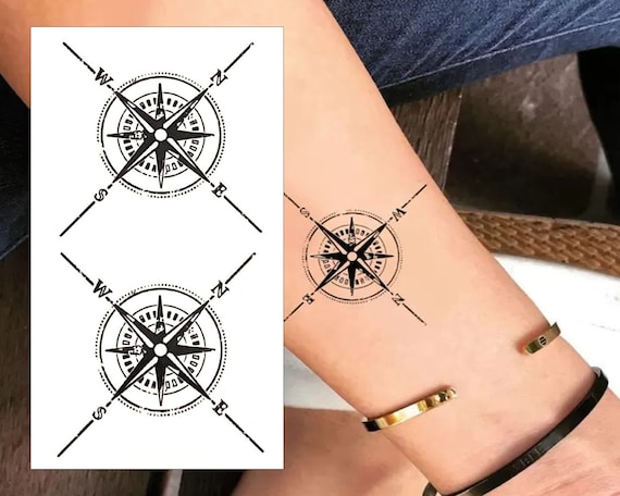 Arrow Line Compass Tattoo Sticker Durable Long Lasting - Temu