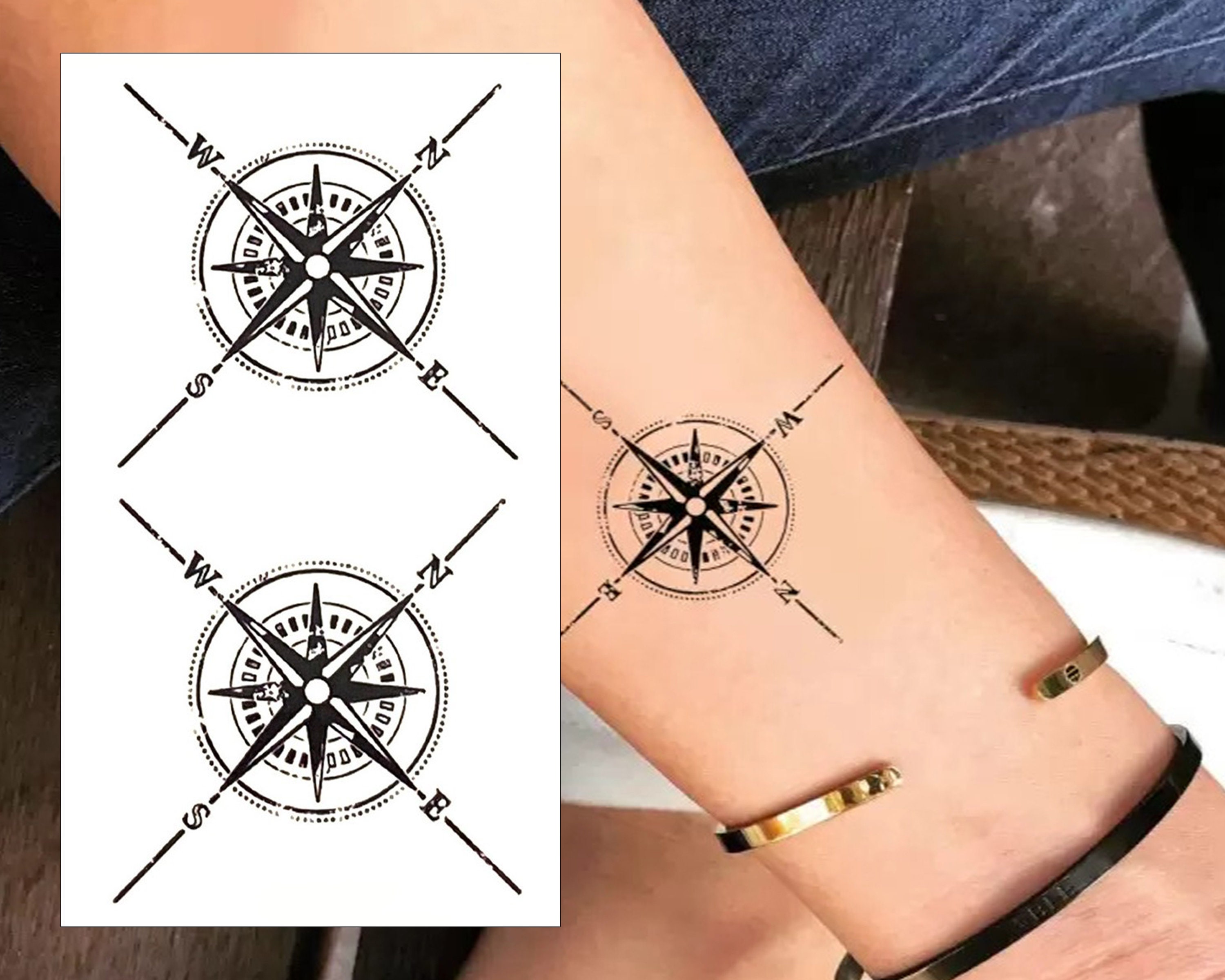 1 Piece Black Rose Flower Clock Compass Temporary Tattoos Sleeves For Men  Women Adult Body Art Full Arm Tatoo Waterproof Fake Tattoo Sticker | Wish