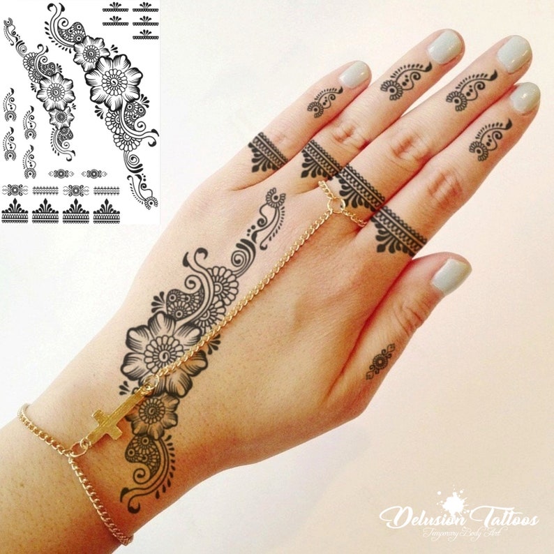 Henna Temporary Tattoo Sticker Transfer Black Henna - Etsy
