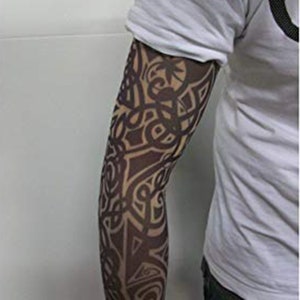 Full sleeve realistic temporary tattoo nylon stocking arm warmer Tribal Celtic Black Pattern Mens Womens Kids Cycling Sports Fancy dress image 4