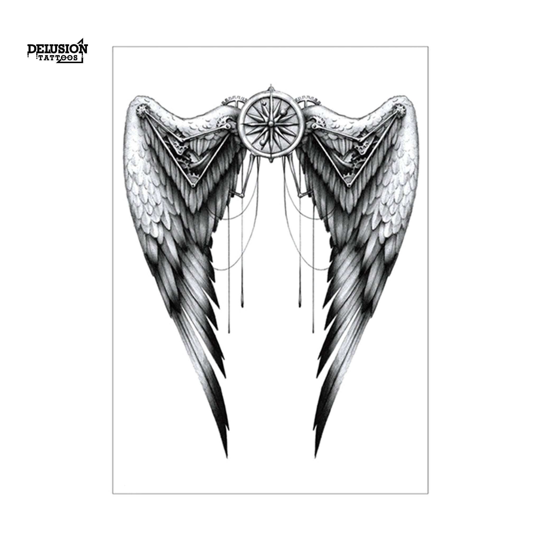 Mechanical Angel Wings Temporary Tattoo Transfer Grey pic pic