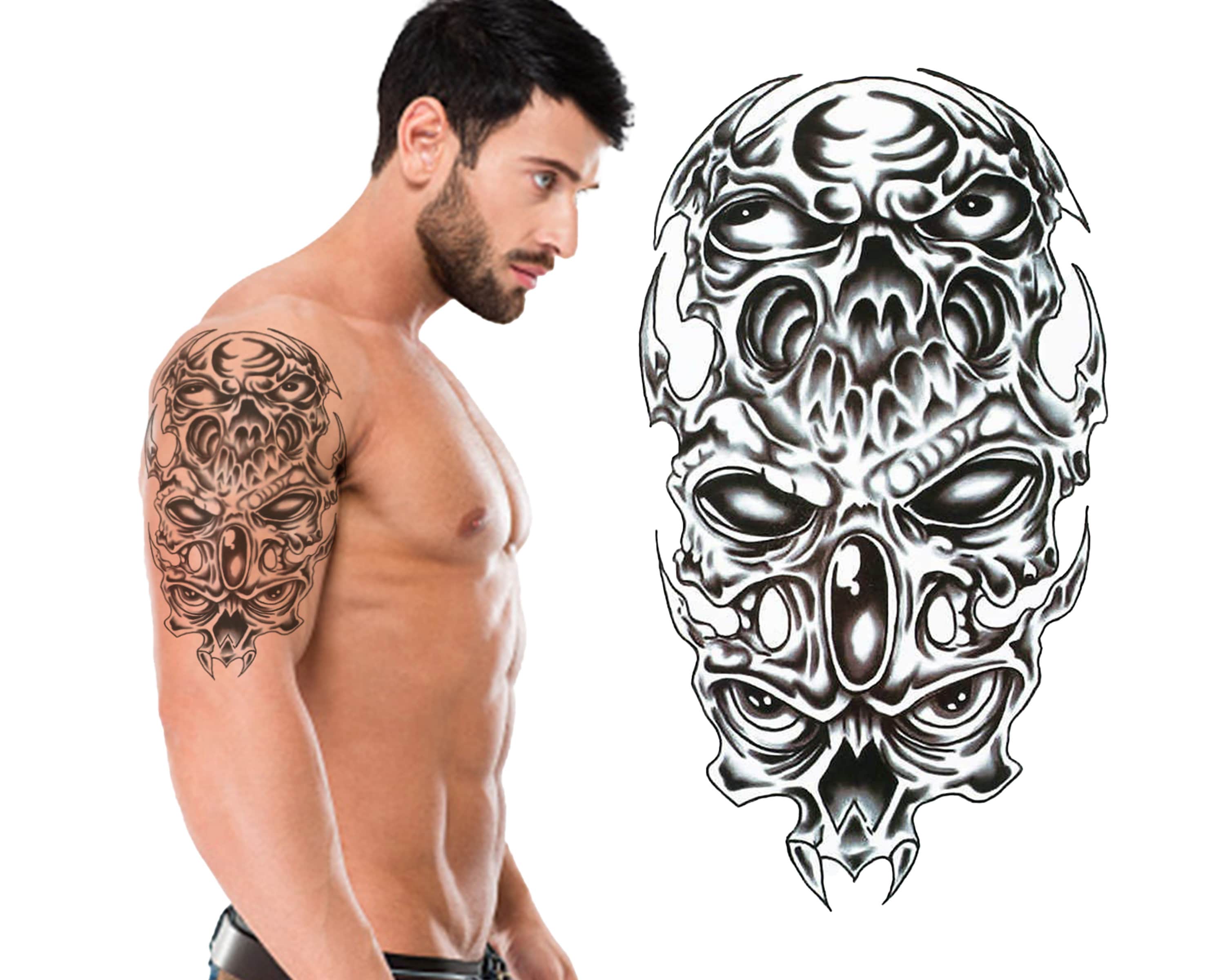 Alien Skull Temporary Tattoo Futuristic 3D Black Grey Half - Etsy