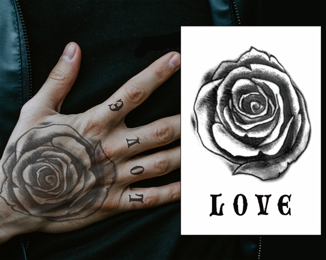 Rose Hand Temporary Tattoo Set, Love, Letters, Finger, Halloween, Mens ...