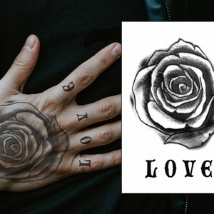 Conjunto de tatuagem temporária de mão rosa, amor, letras, dedo, Halloween, masculino, feminino, infantil, à prova d'água, preto