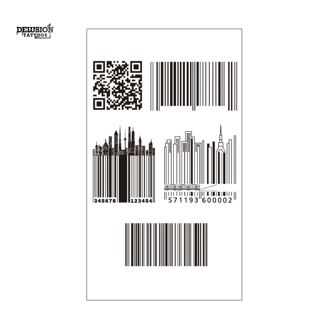 Barcodes Temporary Tattoos 2 Pack QR Code City Tattoo Men Etsy