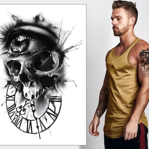 Skull clock tattoo Etsy Mexico