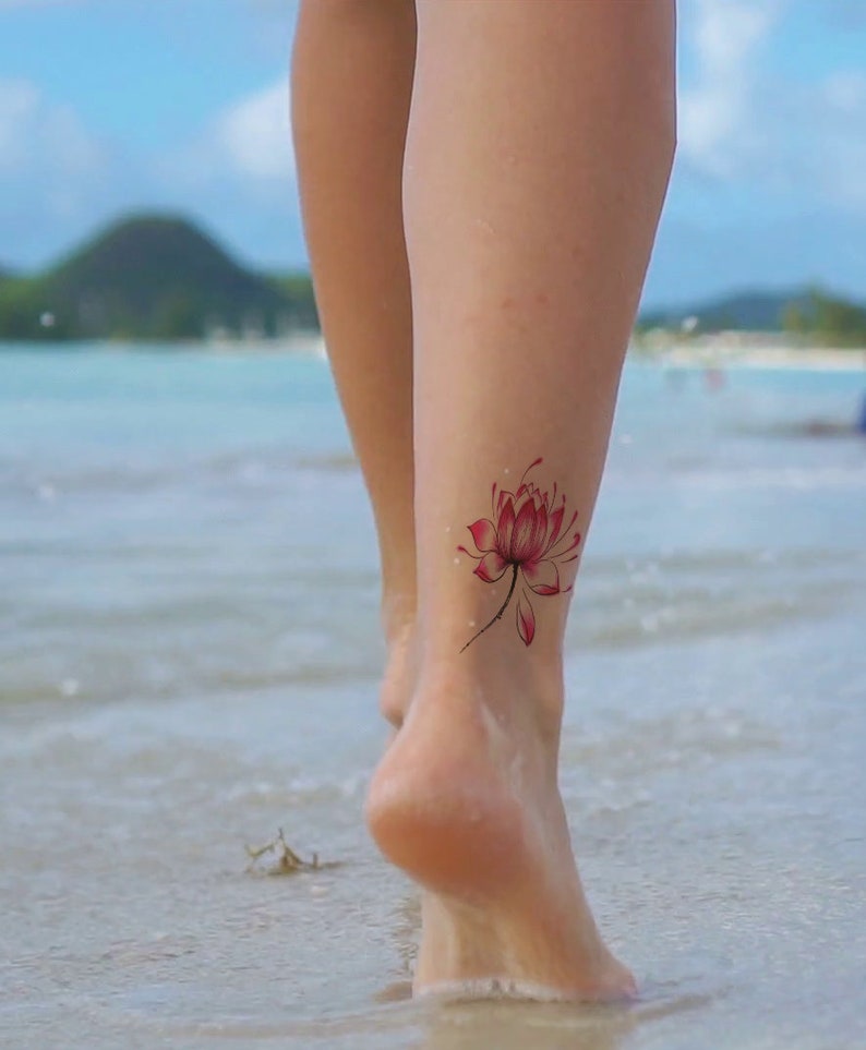 Pink Lotus flower temporary tattoos set of 4 ear neck Etsy