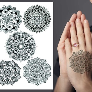Mandala Temporary Tattoo Set - 5 Geometric Patterns Boho Realistic Waterproof Transfer Sticker Body Art Men Women Kids