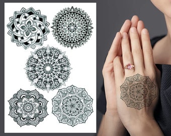 Mandala Temporäre Tattoo Set - 5 Geometrische Muster Boho Realistisch Wasserdicht Transfer Sticker Körperkunst Männer Frauen Kinder