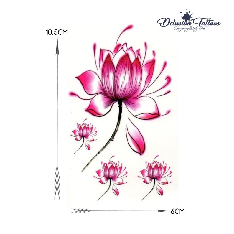 Pink Lotus flower temporary tattoos set of 4 ear neck Etsy