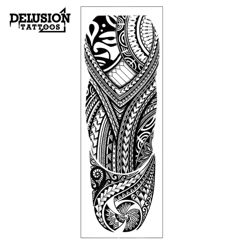 Polynesian Temporary Tattoo Sleeve Tribal Maori Samoan Full Arm Black Waterproof transfer for men Women Kids Halloween Fancy Dress image 2